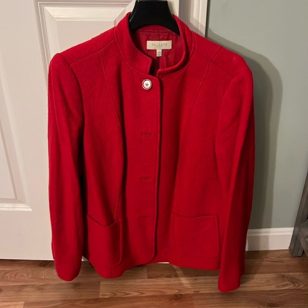 Talbots Red Wool Blend Stand-Collar Blazer Jacket